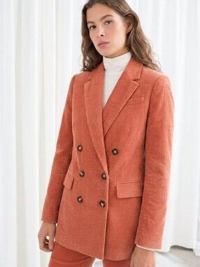 J. Crew Double Breasted Corduroy Nalya Blazer Coral Women's Size 8 Academia